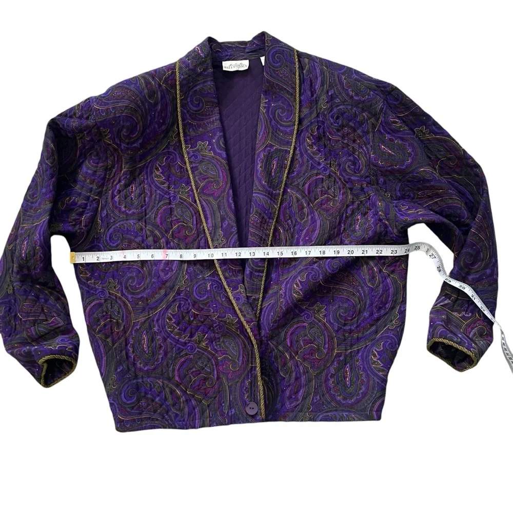 Vintage Ellen Tracy Silk Quilted Purple Paisley Jacket Blazer Sz Small